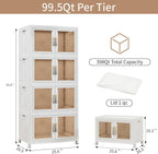 Large Clear Stackable Storage Bins with Lids, Foldable Storage Cabinet for Closet Organizers and Storage, Plastic Storage Box with Wheels 398 QT