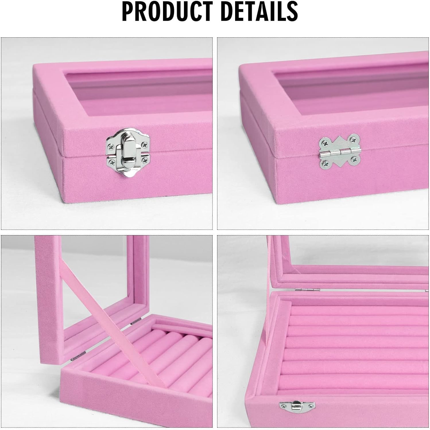 Vicoter Rings Organizer Tray 7 Slots Velvet Jewelry Earring Storage Box with Transparent lid Jewelry Display Case for Girls Wife Mom Women (Pink)