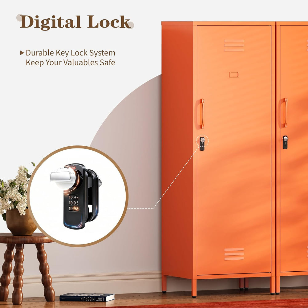 Metal Locker Storage Cabinets 59.06"H Orange Locking File Cabinets Kitch...