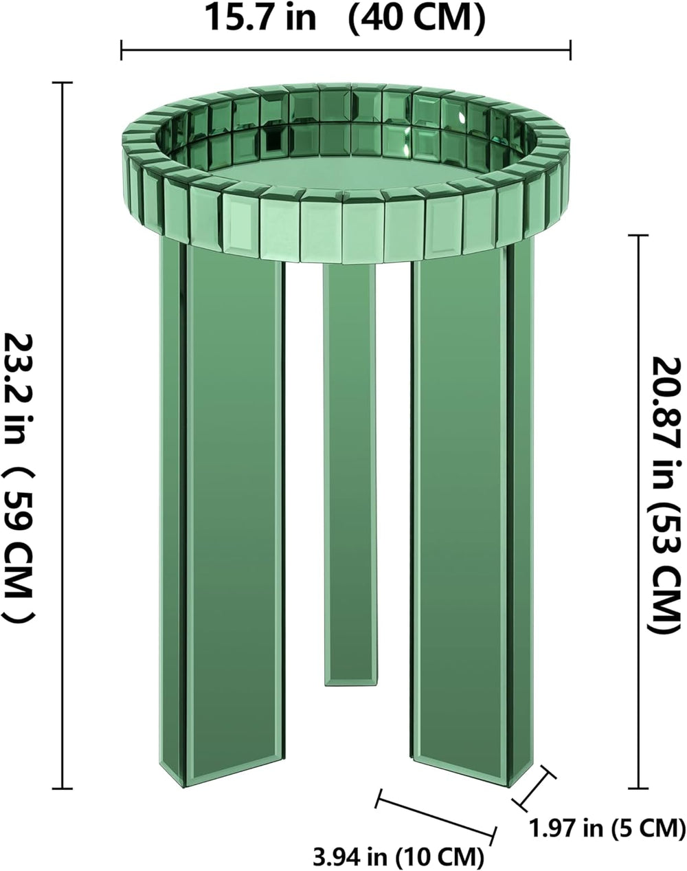 SHYFOY Green Mirrored End Table, 23" H Round Glass Side Table with Three...