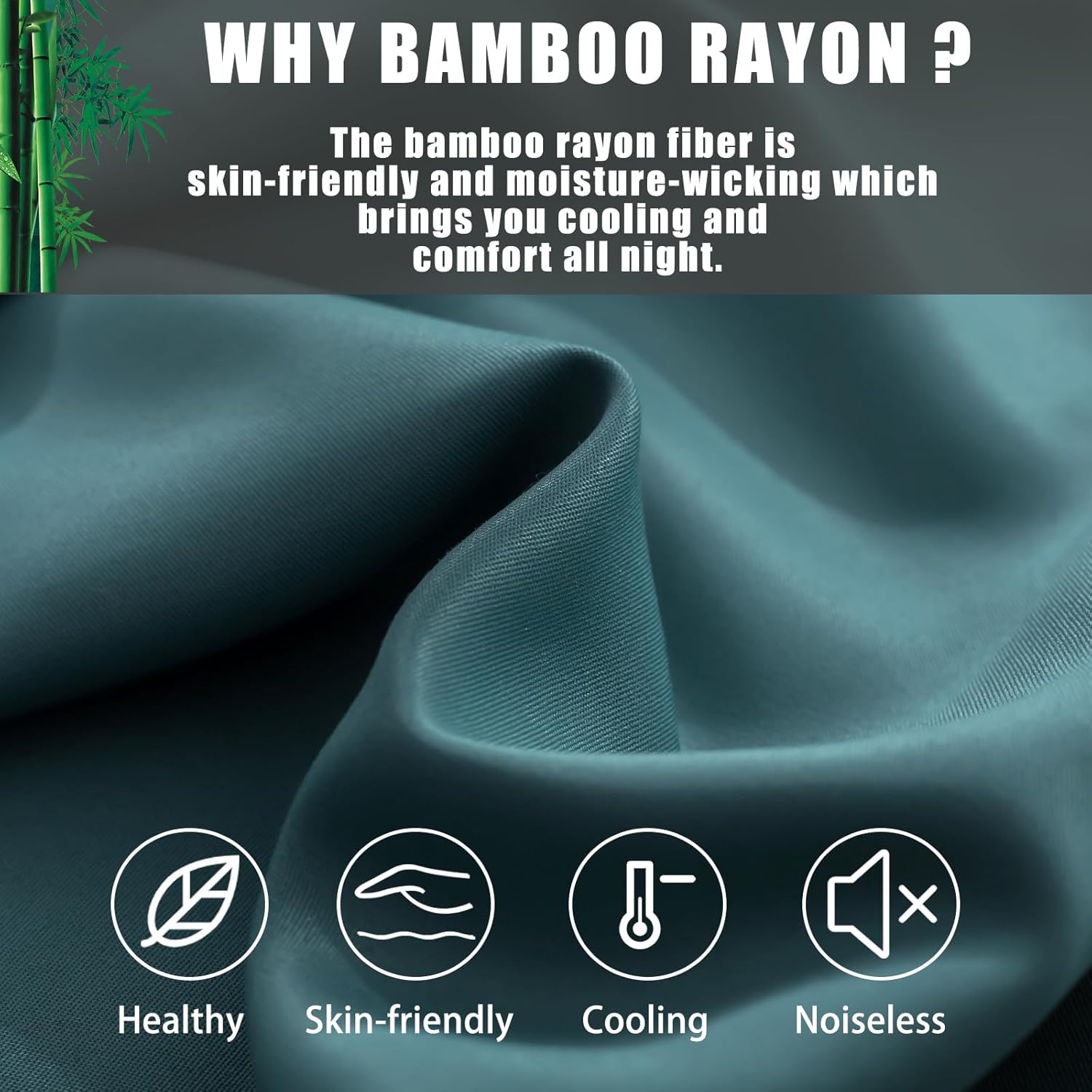 Teal Pillow Cases King Size 2 Pack, Bamboo Rayon Cooling Pillowcases with Envelope Closure, Cool Breathable Pillow Case for Hot Sleepers & Night Sweats, 20x40 inches