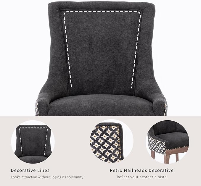 Dining Chairs Set of 4, Kitchen & Dining Room Chairs, Fabric Upholstered Dinning Chairs, Sillas De Comedor, Nailhead Trim, Wood Legs (Black, Pattern, 4 Pcs)
