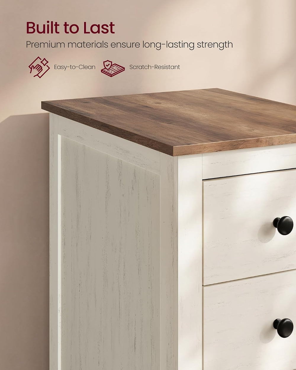 VASAGLE Side End Table with 3 Storage Drawers, Nightstand Farmhouse