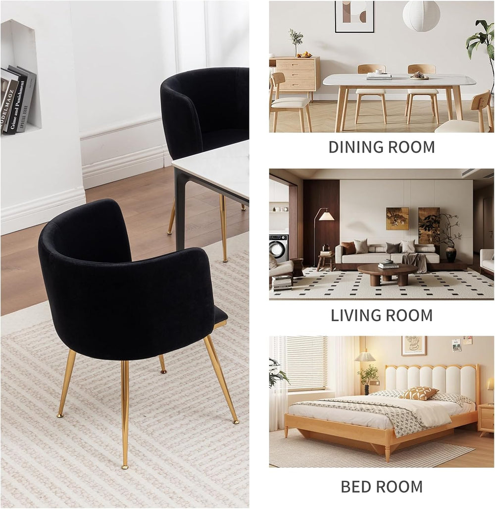 Canxkun Velvet Dining Chairs Set of 4, Barrel Dining Chairs with Gold Metal L...