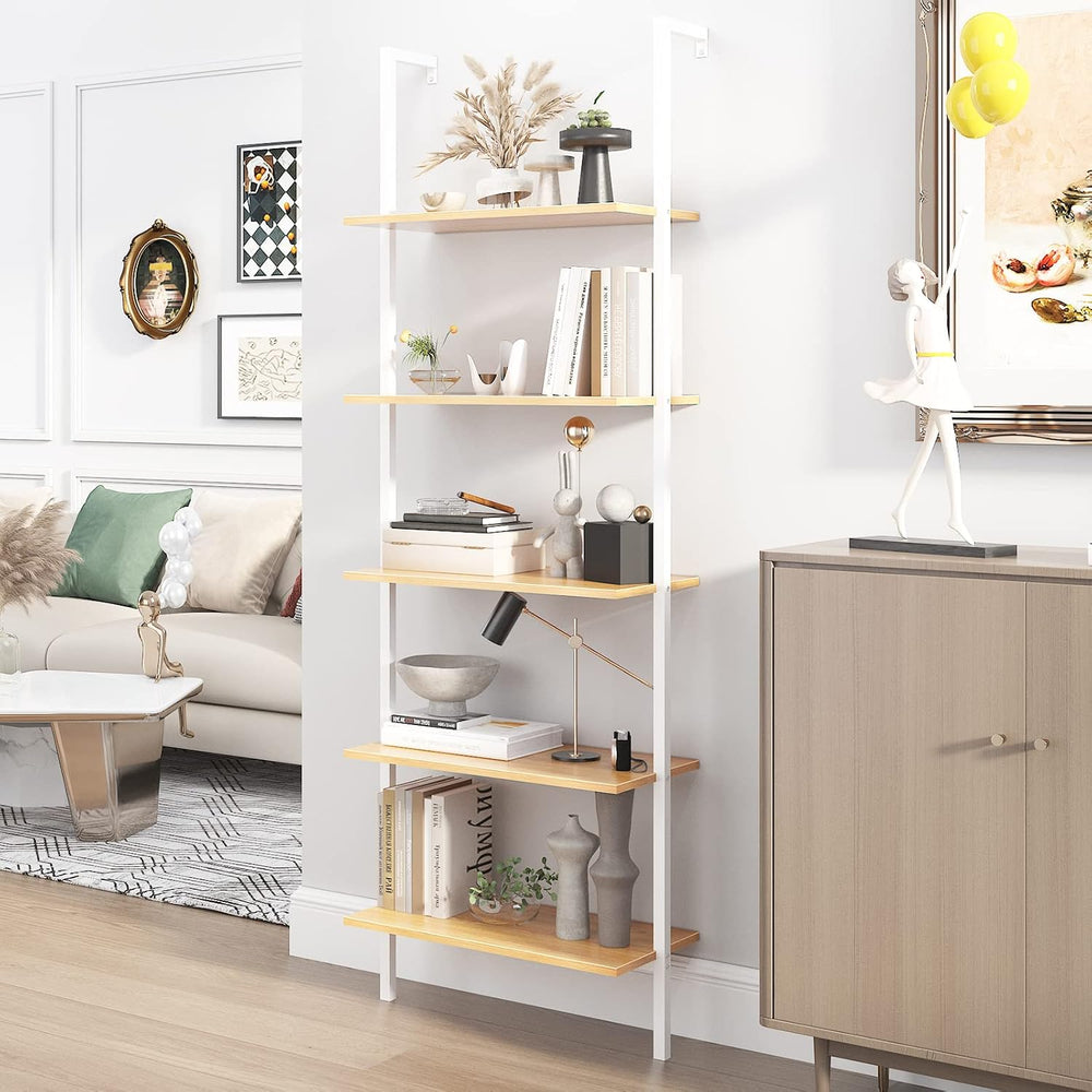 sogesfurniture Industrial Wall-Mounted Ladder Shelf, Wall-Mounted Bookshelf, ...
