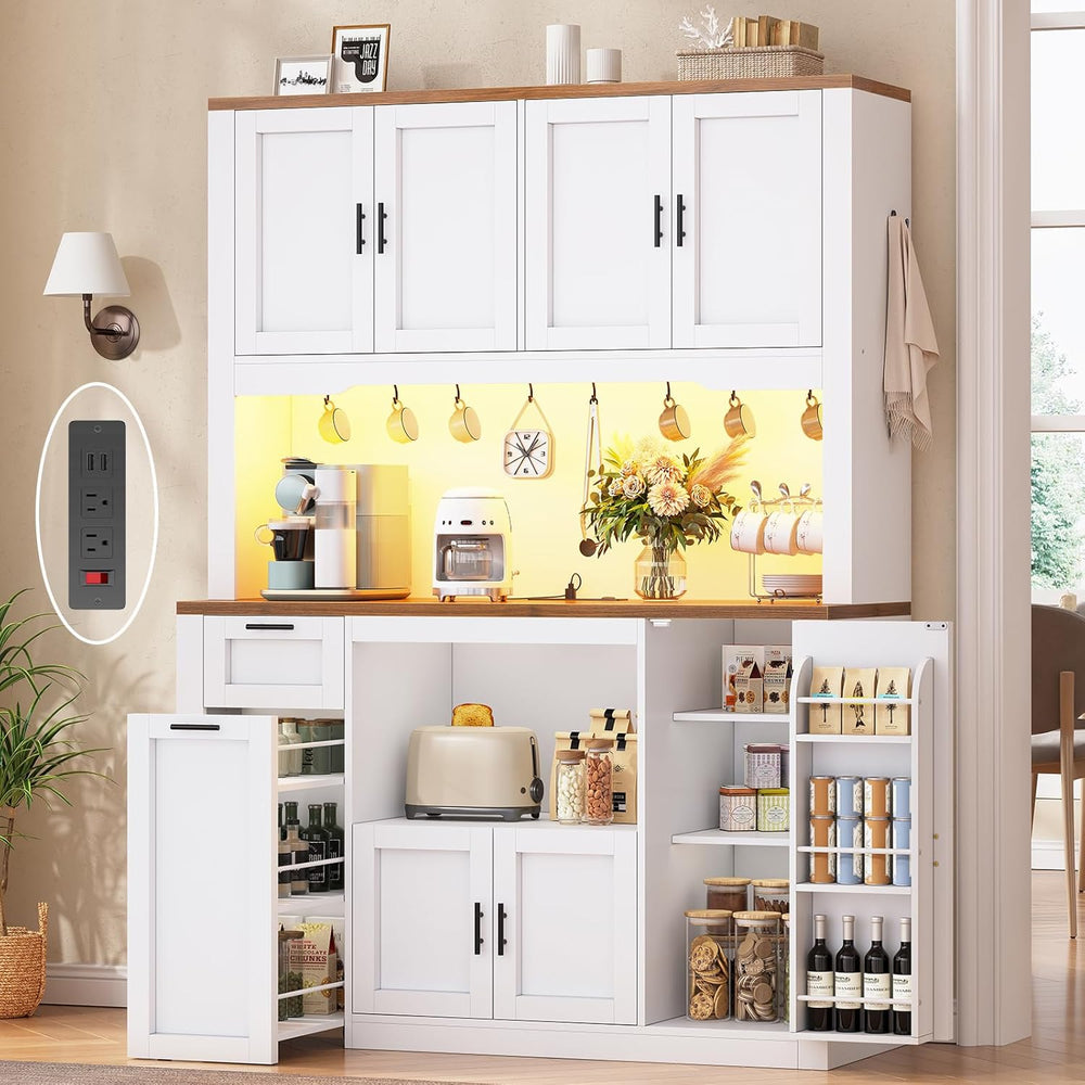 Itaar 71" Pantry Cabinet with Charging Station and LED Light, Kitchen Pa...