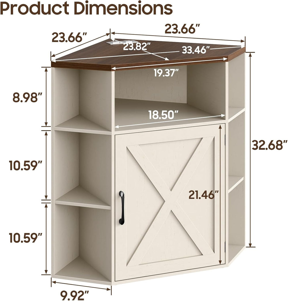 Vabches Corner Cabinet, Farmhouse Corner Storage Shelf, Off White