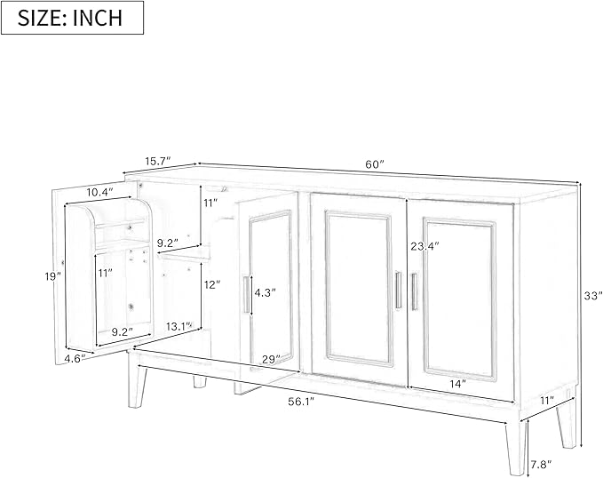 Merax Sideboard Buffet Storage Cabinet with Door Organizers, Cupboard Console Table for Kitchen, Dining and Living Room, Adjustable Shelf, White