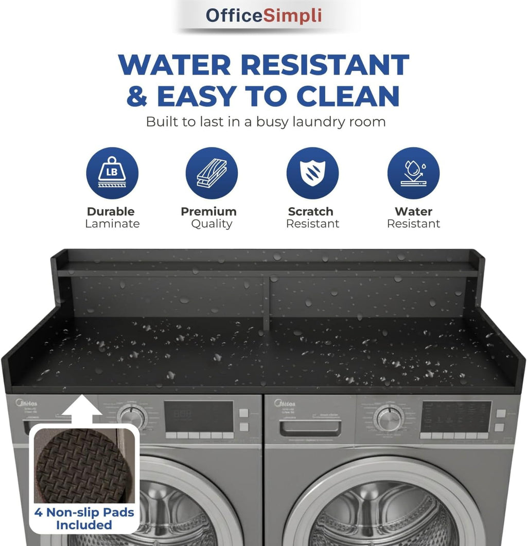 OfficeSimpli Washer Dryer Countertop with Shelf - 27.5 x 54 Inch - Made in USA Laundry Countertop Over Washer and Dryer with Non-Slip Pads, Storage Shelf, Laundry Topper Organizer, Black