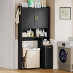 Over The Toilet Storage Cabinet with Pulley Small Bathroom Storage Cabinet, Space Saver W/Adjustable Shelf & Open Shelf for Bathroom, Restroom, Laundry (Black)