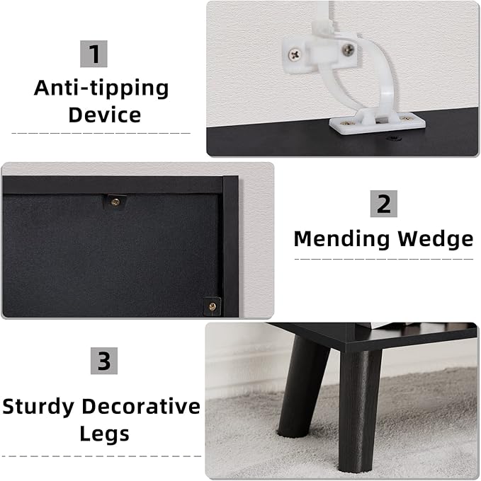 YAHARBO 8 Cube Bookshelf,3 Tier Bookcase with Legs,Black Mid-Century Modern B...