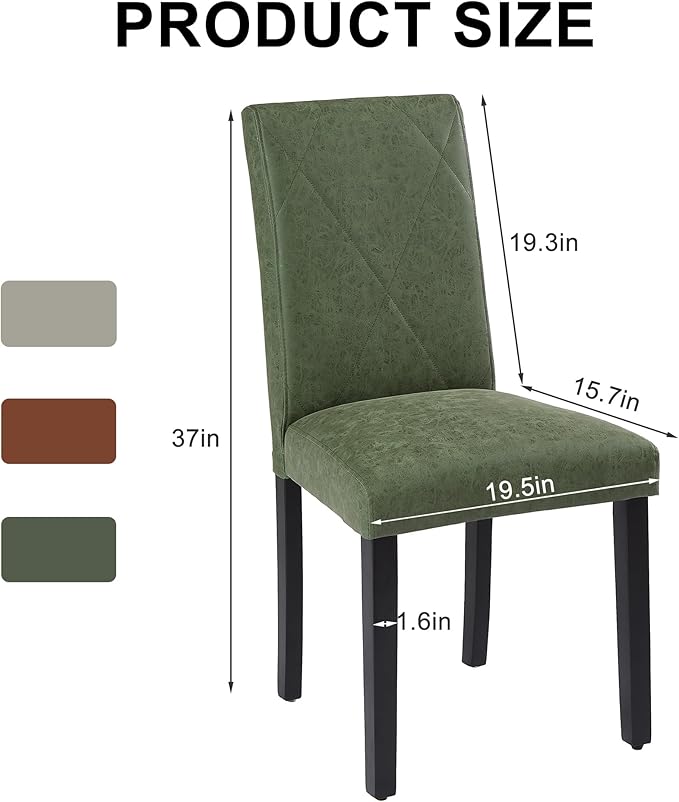 VECELO Upholstered Dining Chairs Set of 6, Modern PU Leather and Solid Wood Legs & High Back for Kitchen/Living Room- Green