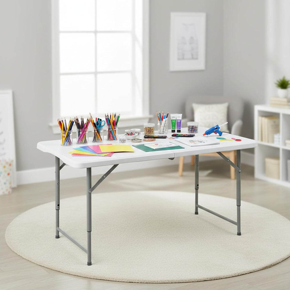 FurnitureR Adjustable Folding Table 4FT, Plastic Utility Table with 3 Height ...