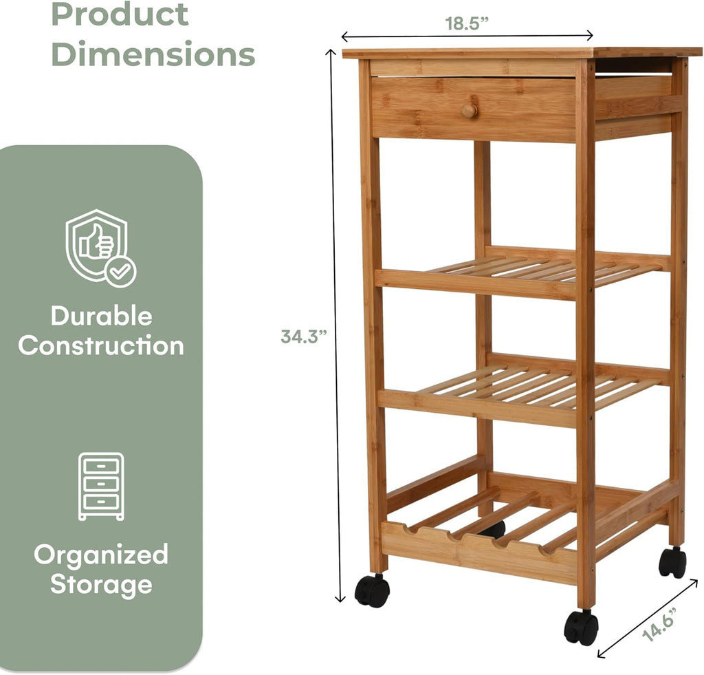 Hallops Kitchen Cart with Drawer and Basket - Brown Kitchen Cart Island for Small Spaces - Extra Counter Space or Spice Rack - Portable Dining Table with Wheels - Elegant Solid Wood Top, Spice Drawer