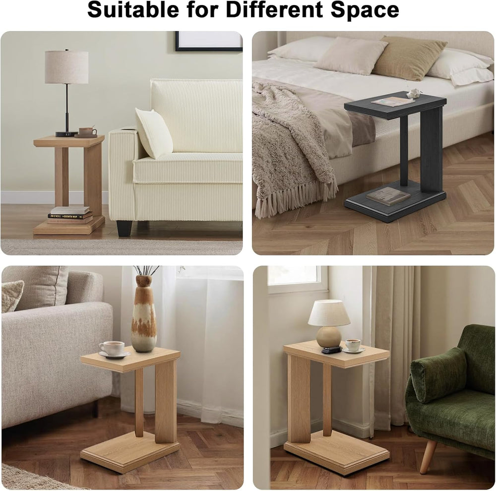 C Shaped End Table for Couch, 23.2'' High Small Side Table 2-Tier C S...