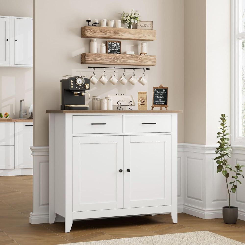 HORSTORS Farmhouse Kitchen Storage Cabinet, Small Buffet, Coffee Bar, White |...