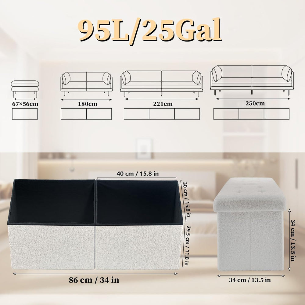 Bsketa Storage Ottoman Bench, 34" Folding Velvet Foot Rest Stool, White ...