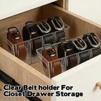 3 Pack Acrylic Belt Organizer - with Adjustable 4 Compartments & Stackable Design, Clear Storage for Closet and Drawer Organization, Display Case Pantry Cabinet Organizers for Ties,Socks,Underwear