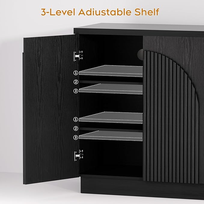Yechen Fluted Black TV Stand with Arched Reeded Design Doors, Modern Entertainment Center with Storage for Up to 98", TV Media Console, TV Cabinet for Living Room, Bedroom(2 PCS)