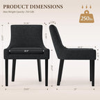Dining Chairs Set of 2, Upholstered Corduroy Dining Room Chair with Wood Legs, Mid-Back Padded Kitchen Side Chairs for Dining Room, Black