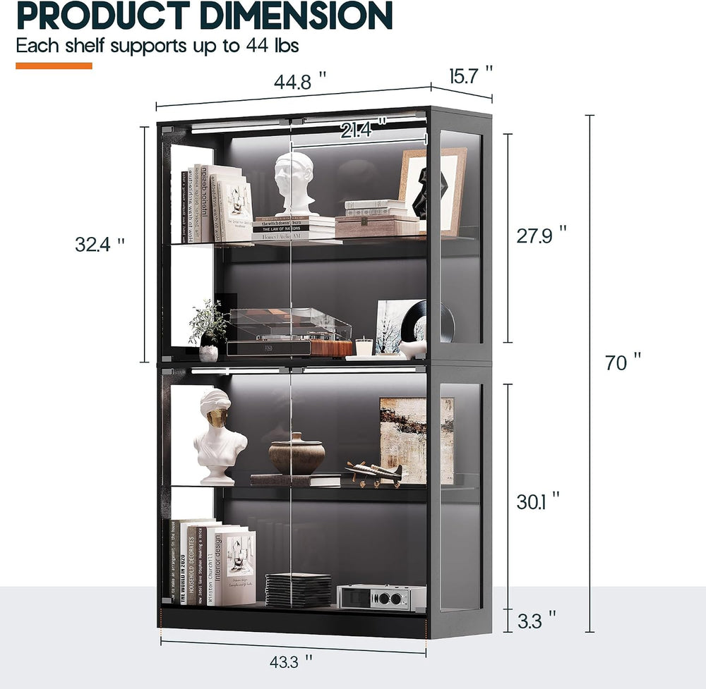 AMERLIFE 45-Inch RGB Display Cabinet with Glass Doors | 70 H x 45 W x 16 D In...