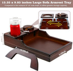GHKINMAL Couch Cup Holder Tray, 15.4"x9.9" Large 4 in 1 Couch Armrest Table with 360°Rotated Phone Holder, Non-Slip Clip on Side Table for Drinks/Remote/Snacks, Ideal Gift for Husband, Wife, Parents