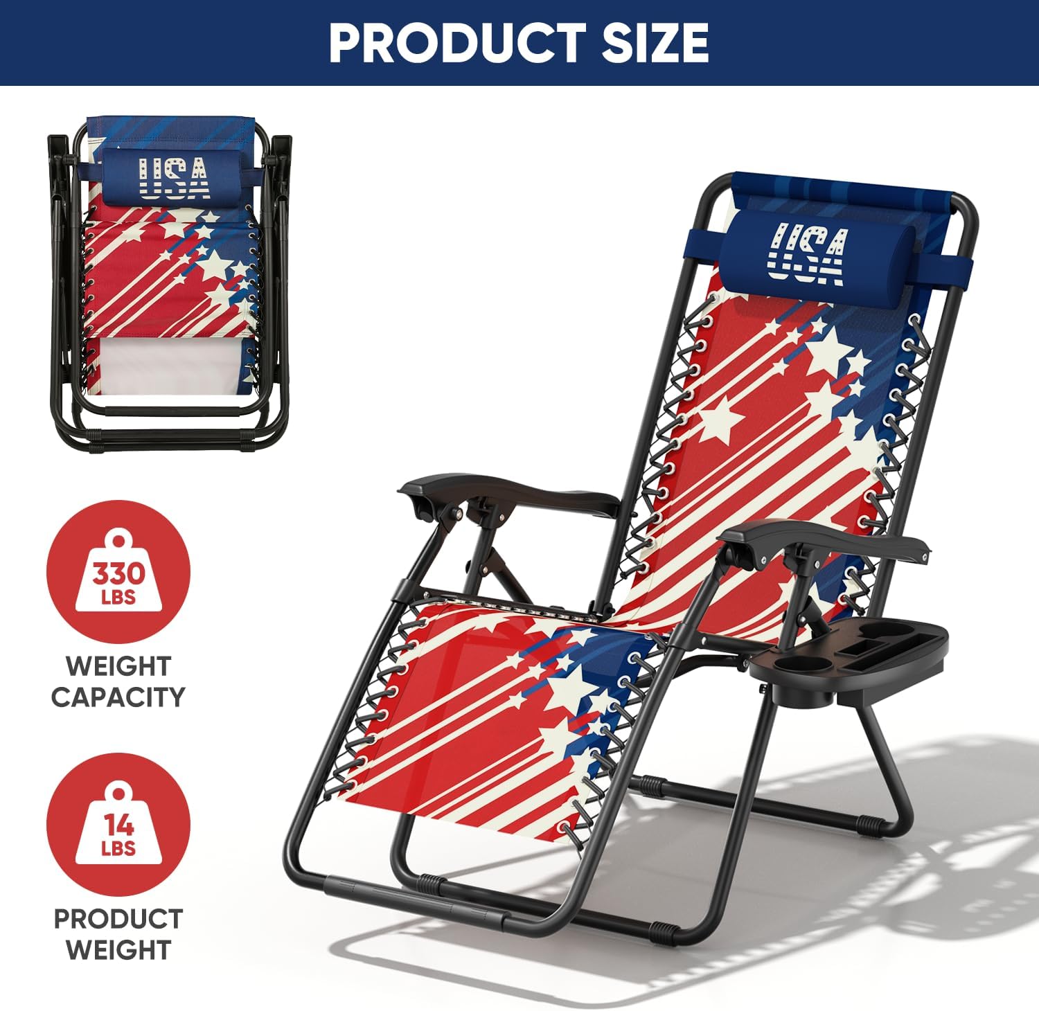 Athena Collection Zero Gravity Chair, Folding Lounge Chair, Reclining Camping Chair, Outdoor Zero Gravity Recliner with Adjustable Pillow and Cup Holder for Outside Beach Garden Patio Poolside