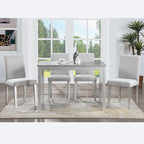 KEIKI 5-Piece Standard Height Dining Table Set with Rectangular Table and 4 Upholstered Chair, for 4 Person, Crystal Decoration Wooden Table Set, Easy Assembly, for Kitchen, Dining Room, Silver Grey