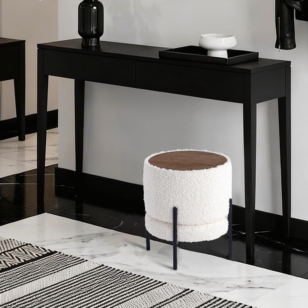 Get Set Style Multifunctional Ottoman with Side Table, Soft Round Footrest St...
