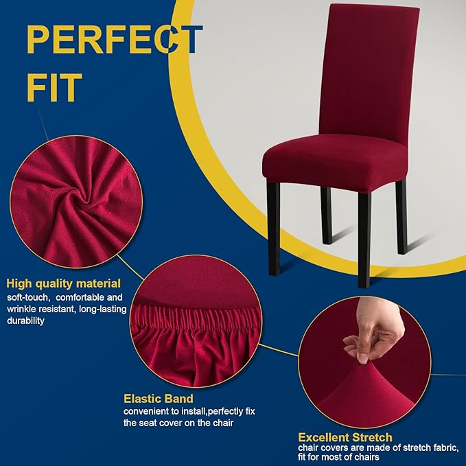 Chair Covers, Stretch Kitchen Dining Room Chair Covers Set of 6, Removable Washable Dining Chair Slipcovers for Home, Hotel, Banque