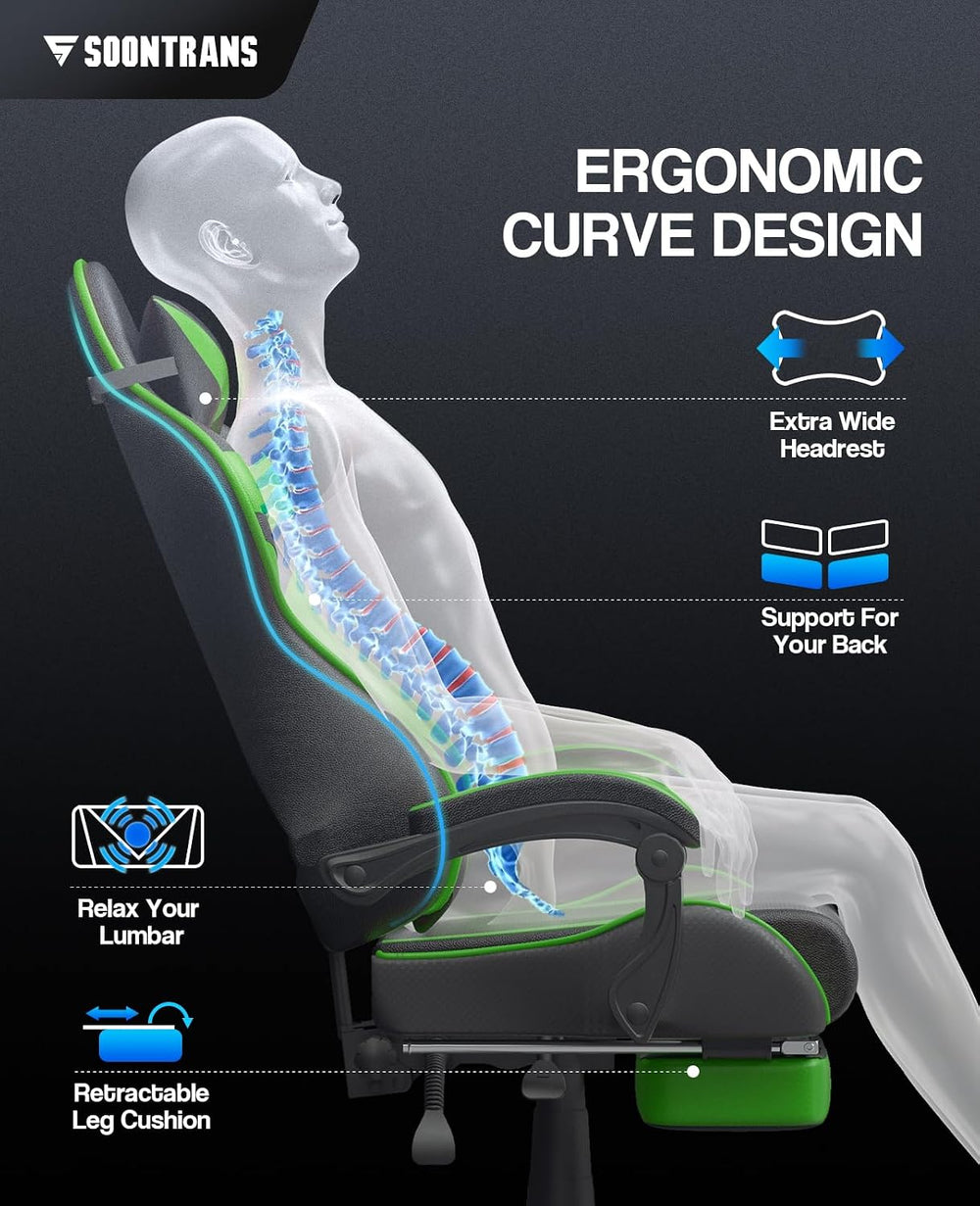 Soontrans Green Gaming Chair with Footrest,Racing Gaming Chair,Computer Gamer...