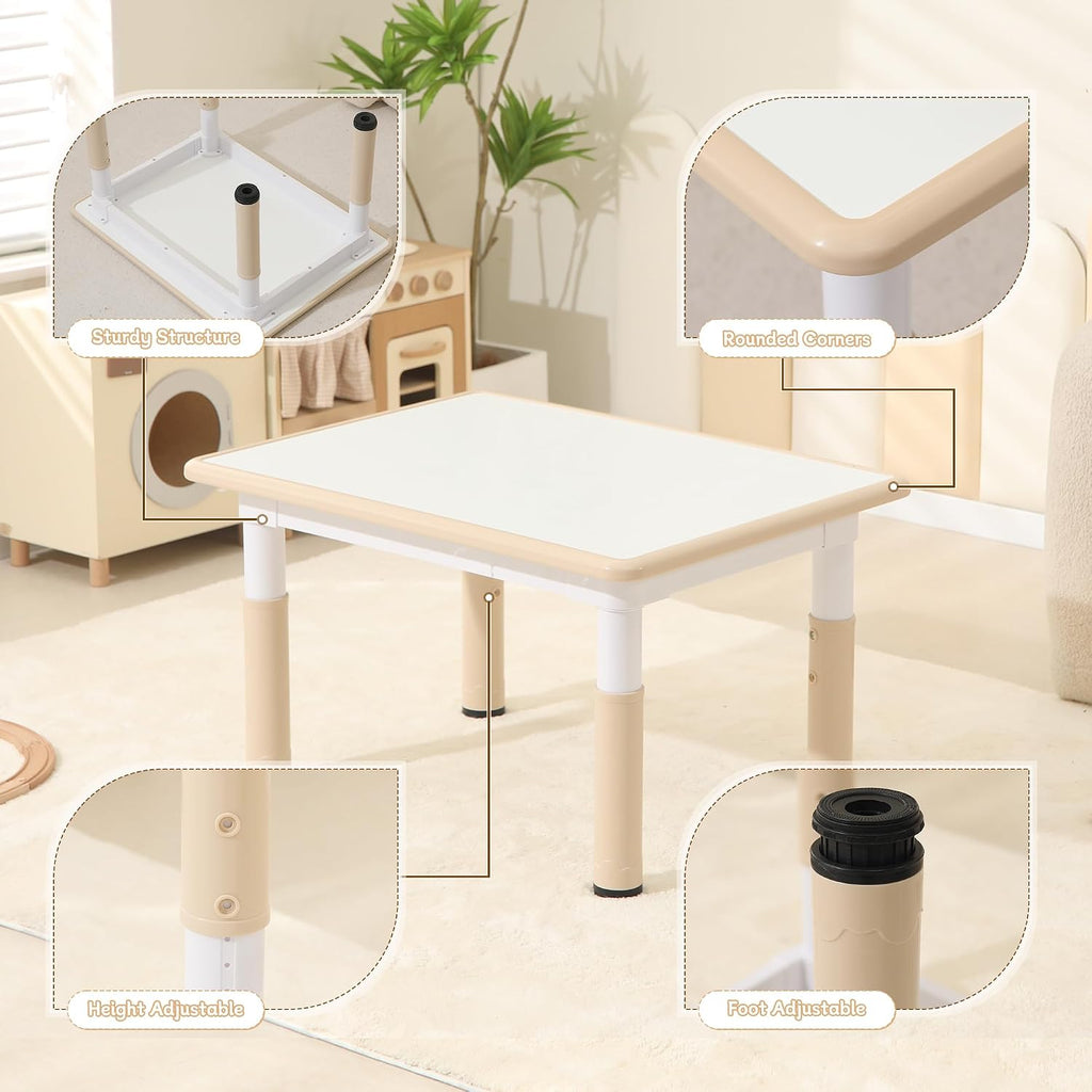 Kids Table and 2 Chairs Set, Height Adjustable Toddler Chairs, Graffiti Desktop Study With Anti-Slip Foot Covers, Children Activity Set for Ages 2-10