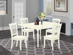 East West Furniture MZDA5-LWH-C 5 Piece Dining Room Table Set Includes a Rectangle Kitchen Table with Dropleaf and 4 Linen Fabric Upholstered Dining Chairs, 36x54 Inch, Linen White