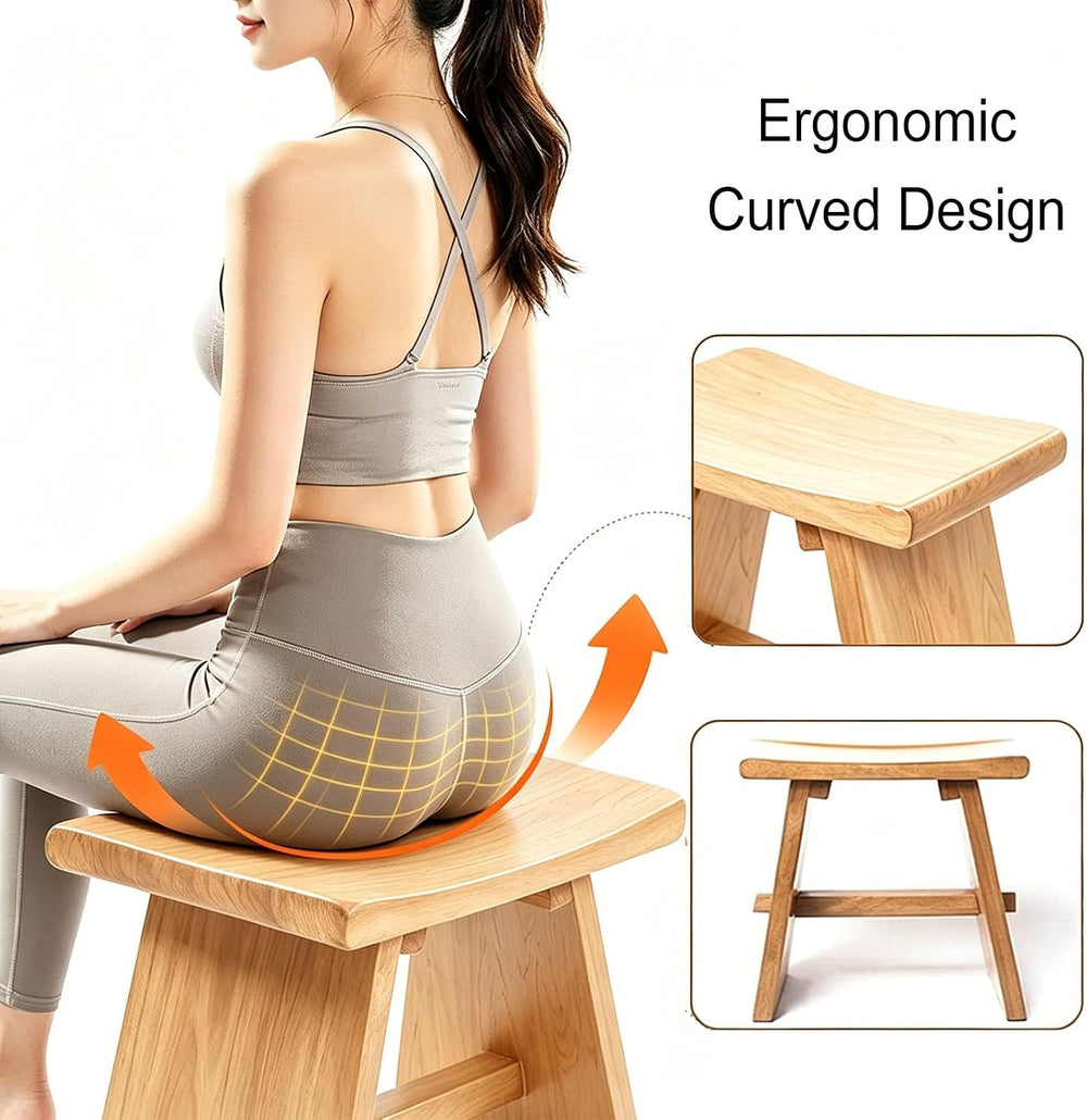 18" Teak Shower Bench Solid Wood Stool 800 lb Rustic Waterproof Seat