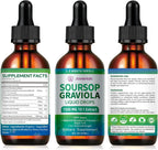 Soursop Bitters Liquid Drops Supplement with Irish Sea Moss & Turmeric for Cellular Support, Immune System Boost, Liver Health, Soursop Graviola Liquid Leaves Extract 2 Month Supply 60ML