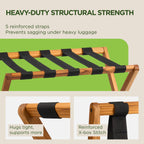 Set of 2 Premium Solid Teak Wood Luggage Racks with Shelf, 25" Foldable Suitcase Stands for Hotel, Airbnb & Resort | Heavy-Duty Hardwood Build, Holds 176 lbs Each, Reinforced Woven Straps