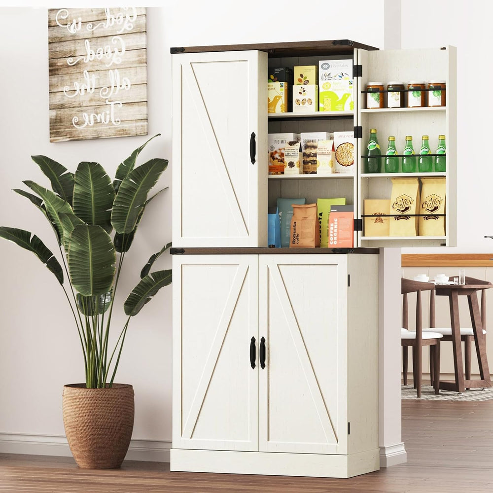 Farmhouse Kitchen Pantry Cabinet with 3 Drawers,71" Tall Rustic Wood Sto...