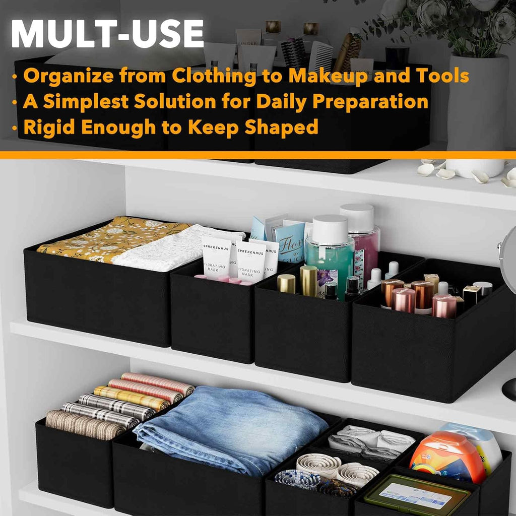 SpaceAid Drawer Organizer for Clothes, 6 Pack Dresser Drawer Organizer Bins, Closet Organizers and Storage Dividers for Clothing, Underwears, Socks (Black)