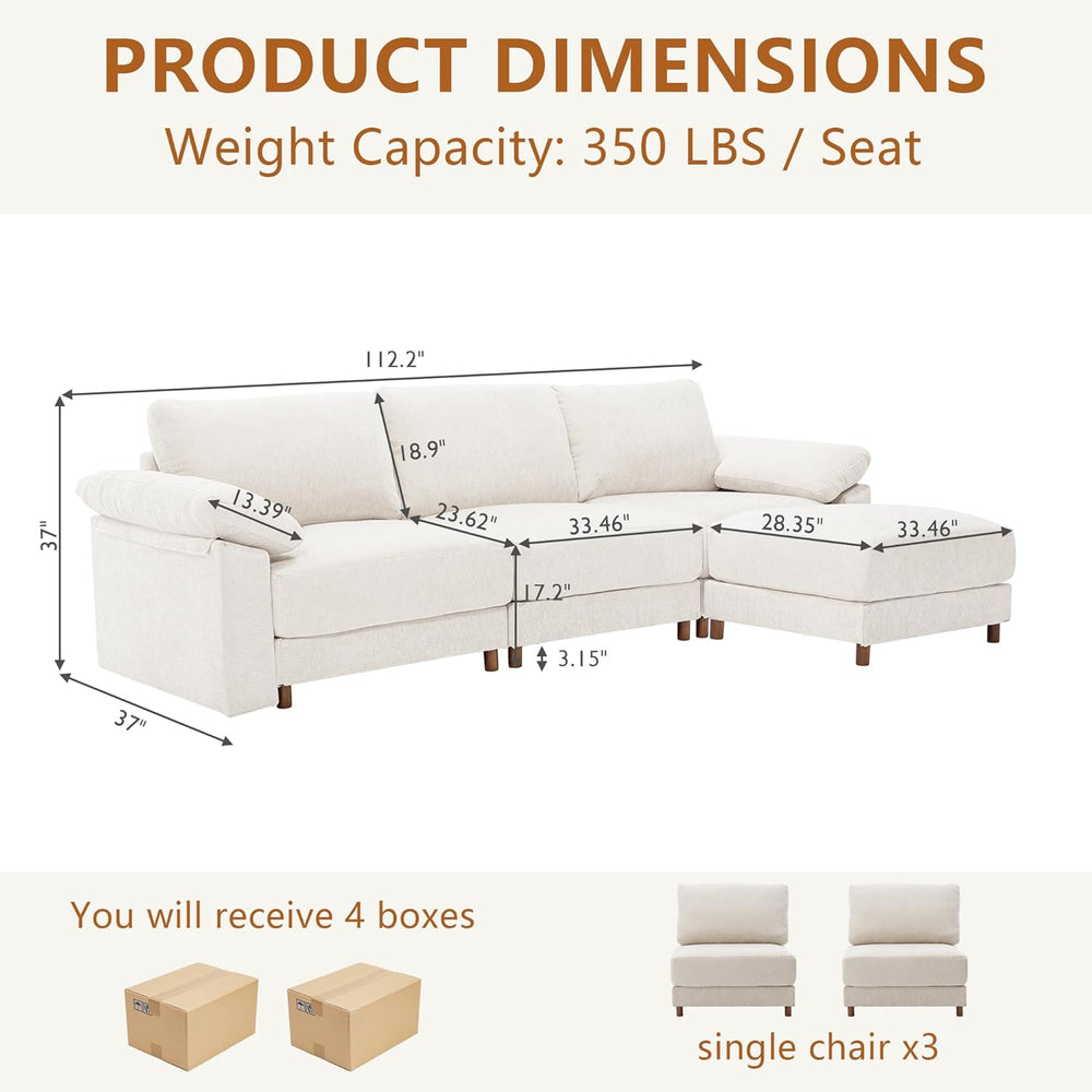 Oversized L Shaped Sectional Couch for Living Room, Extra Large Deep Seat Mod...