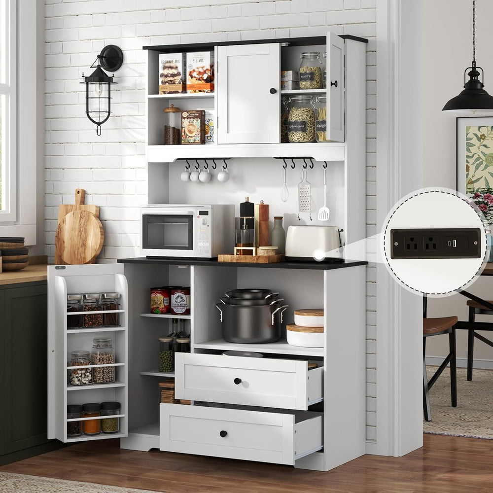 68"Tall Kitchen Pantry Storage Cabinet with Charging Station, Door &...