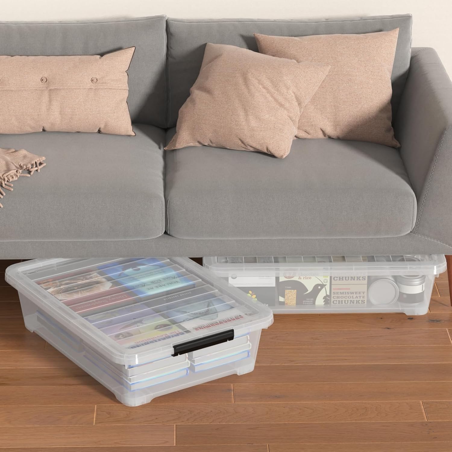 20 Quart Clear Plastic Under Bed Storage Boxes, Set of 3 Wheeled Underbed Storage Containers