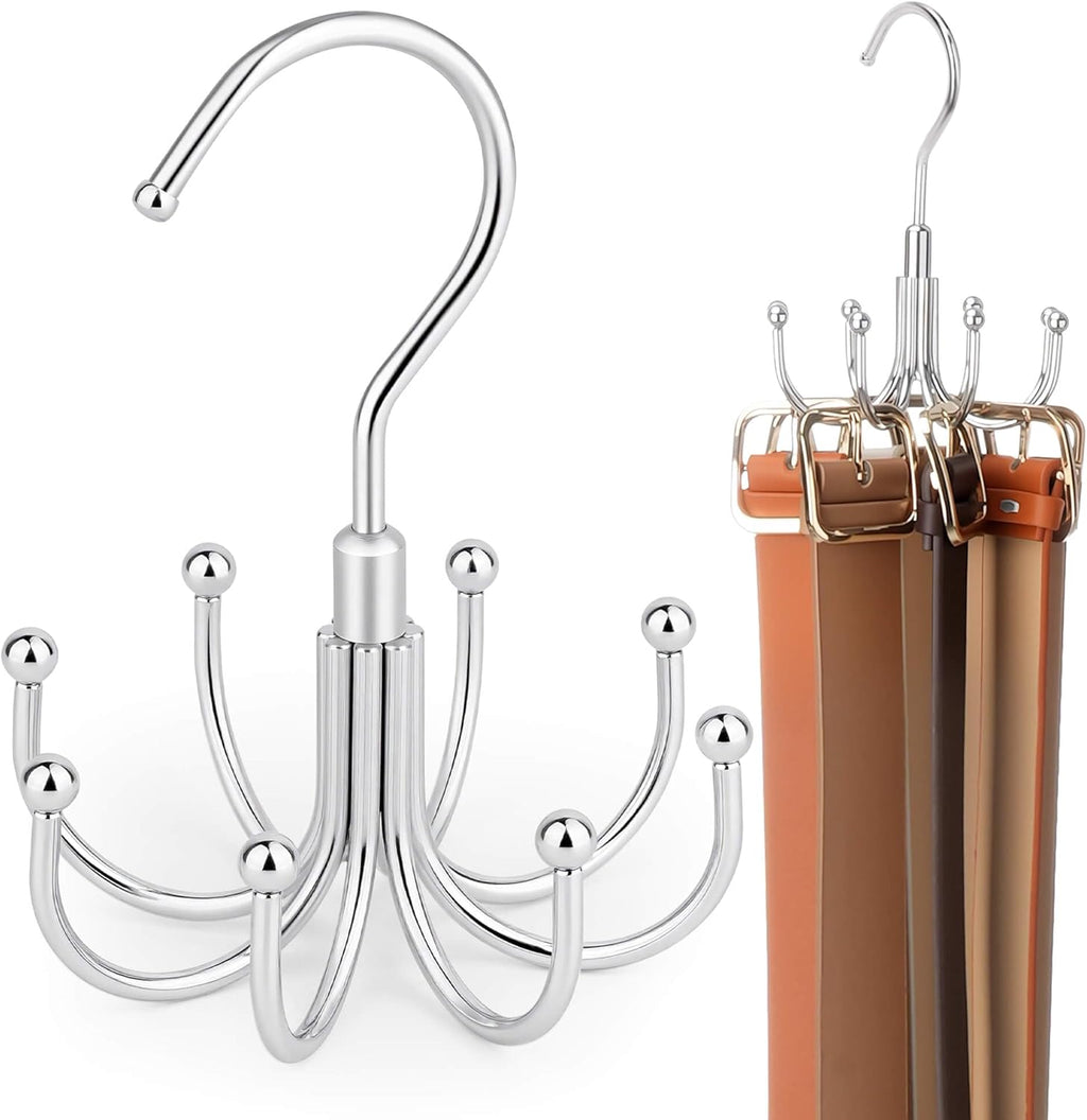 ZEDODIER Belt Organizer for Closet, Heavy-Duty Rotating Belt Hanger Tie Rack Holds up to 24 Belts, Hanging Space Saving Metal Belt Holder for Closet Storage