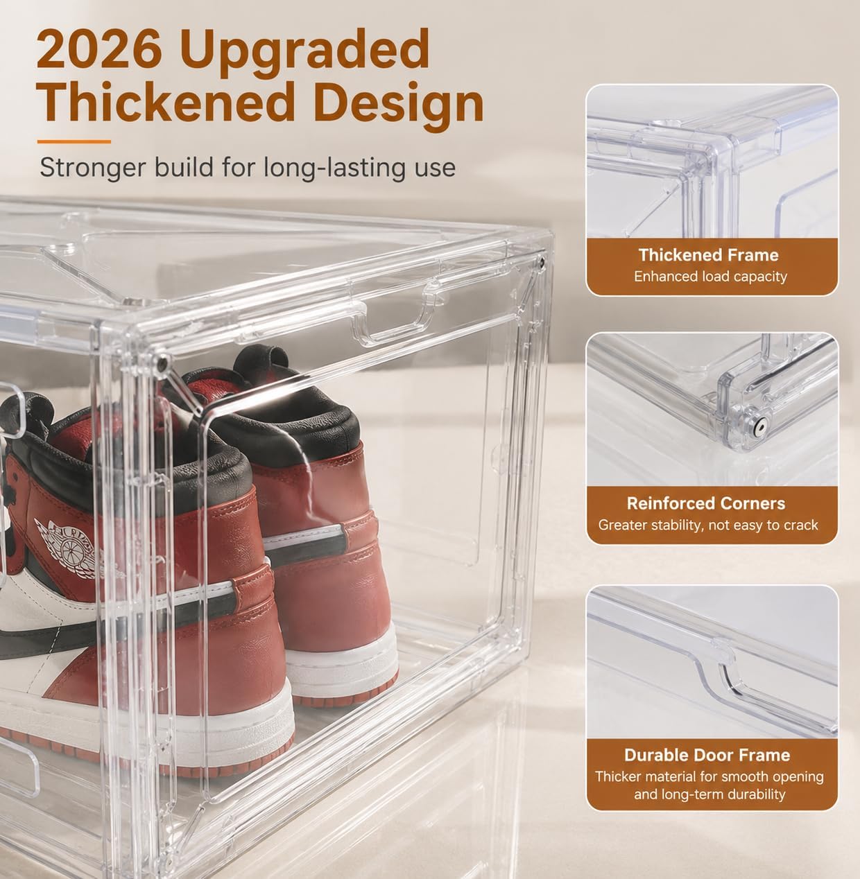Clear Shoe Storage Box, 2026 2nd Gen Thickened Hard Plastic Stackable Organizer with Magnetic Door, Folding Shoe Rack for Closet, Large Sneaker Display Case for Sneakers and Ankle Boots,1 Pack