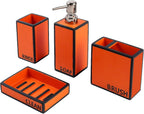 Hymmah Bathroom Accessories Set,Toothbrush Holder,Farmhouse Bathroom Decor,4 Pcs Resin Gift Set Apartment Necessities, Contain Toothbrush Cup,Soap Dispenser,Soap Dish,Tumbler Orange