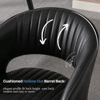 Faux Leather Dining Chairs Gold Legs, Modern Black PU Leather Dining Room Chairs with Arms Set of 6 Upholstered Accent Chair Armchair with Barrel Back for Kitchen Living Room