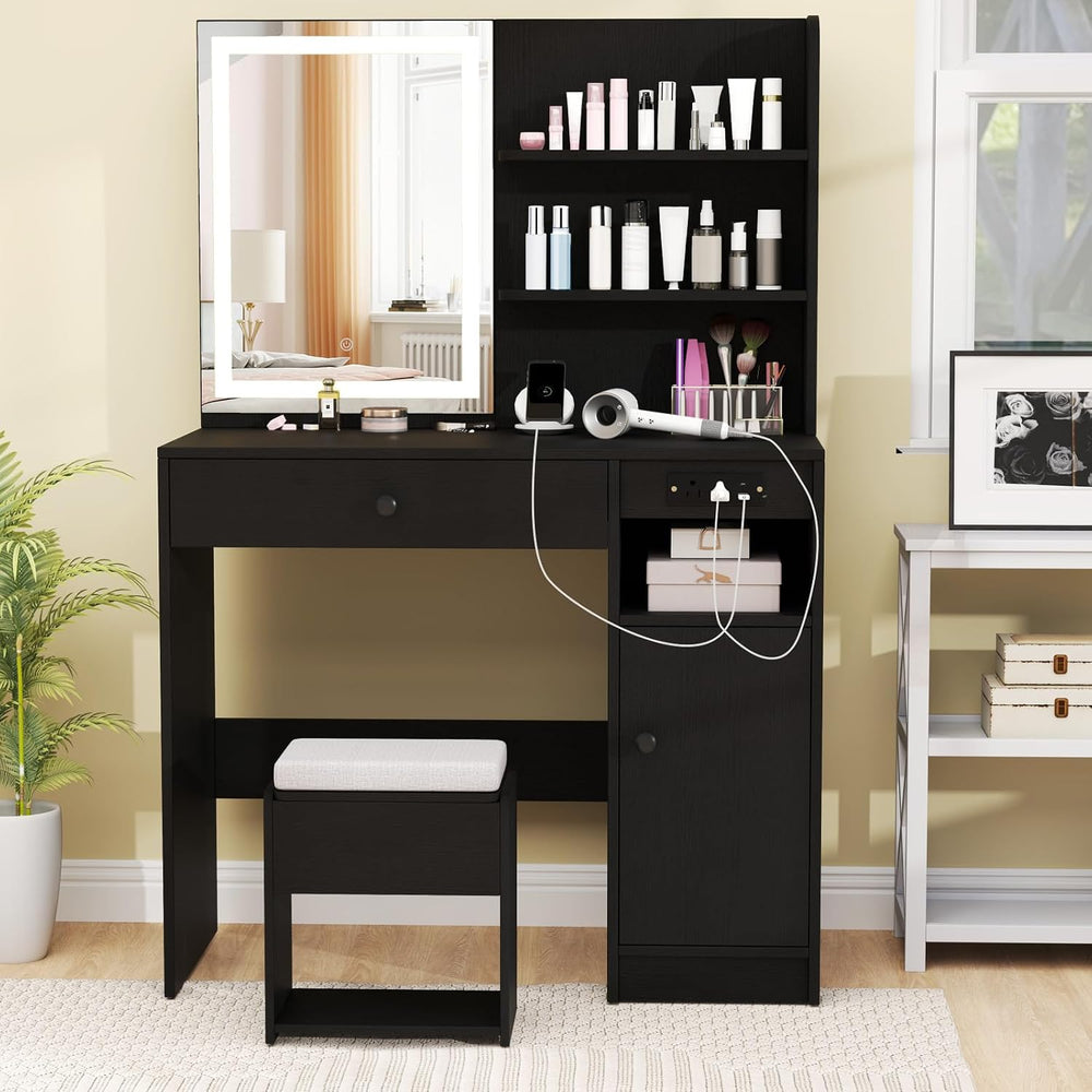 CHARMAID Vanity Desk with Mirror and Lights, Makeup Vanity Table with Chargin...