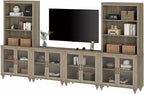 WAMPAT Entertainment Center with Bookshelves for TVs up to 75", Farmhouse Wall Unit TV Stand with Glass Doors, Media Console Table for Living Room, Bedroom & Home Theater, Wash Grey