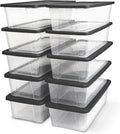 HOMZ 10-Pack Snaplock, Small Clear Plastic Storage Organizer Bins w/Lids, 6 Quart, Gray - Stackable Container Boxes for Bedroom, Bathroom, Garage, and Office Organization