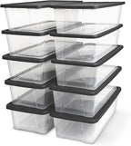 HOMZ 10-Pack Snaplock, Small Clear Plastic Storage Organizer Bins w/Lids, 6 Quart, Gray - Stackable Container Boxes for Bedroom, Bathroom, Garage, and Office Organization