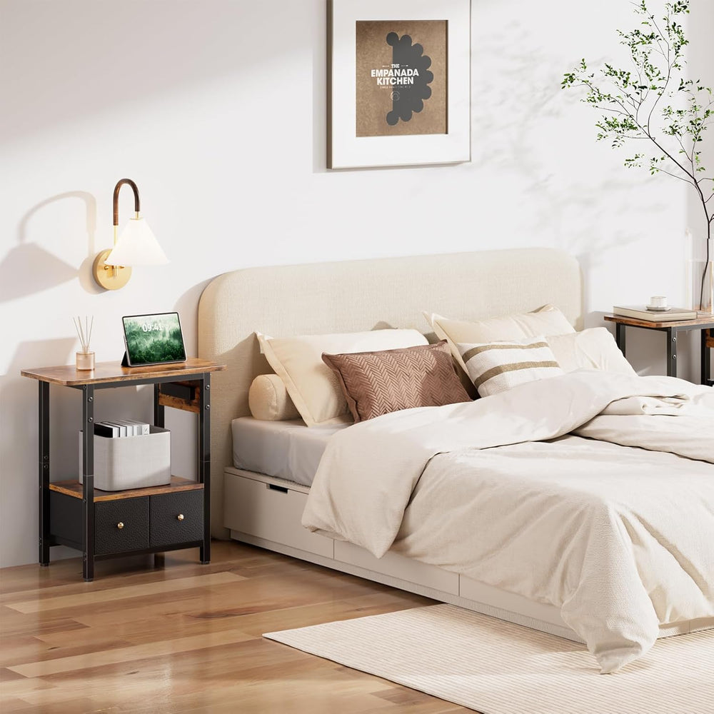 HLDIRECT 24" W End Table with Charging Station & USB Ports (Rustic B...